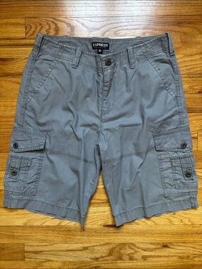 Express Men's Slate Gray Cargo Utility Shorts Waist 30 Inseam 10